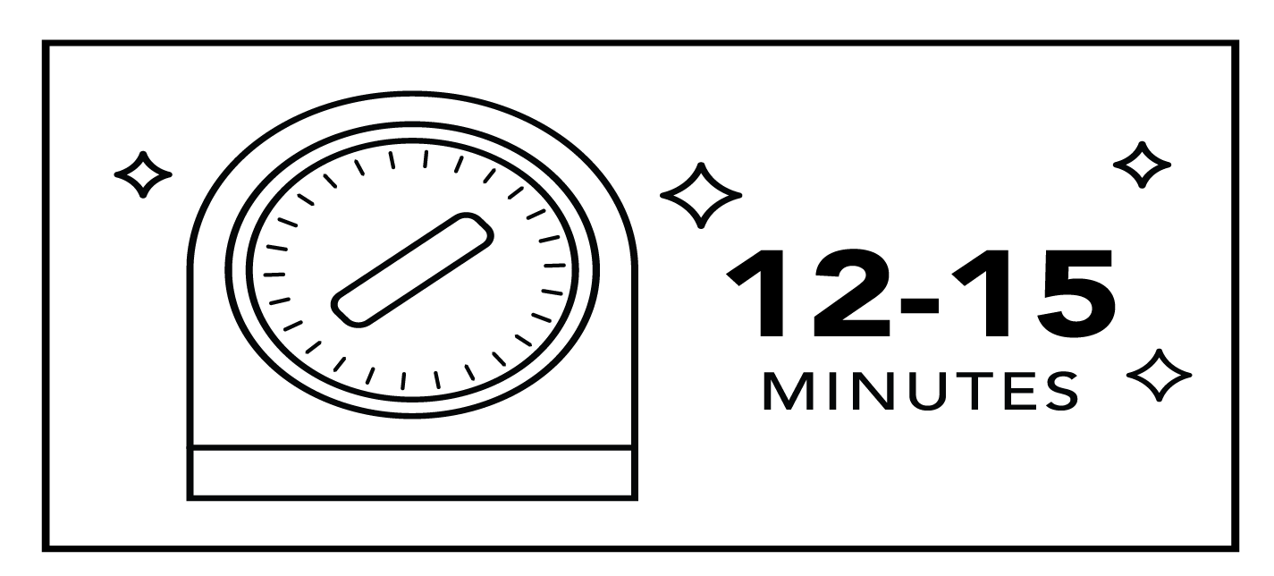 Timer showing 12 to 15 minutes bake time
